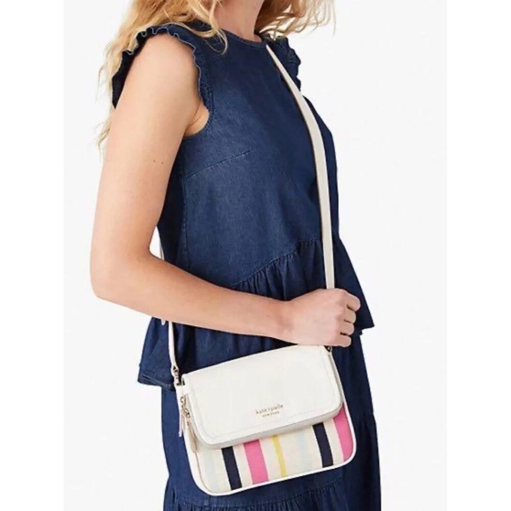 Kate spade Run Around Breezy Stripe Off White Crossbody Bag NEW